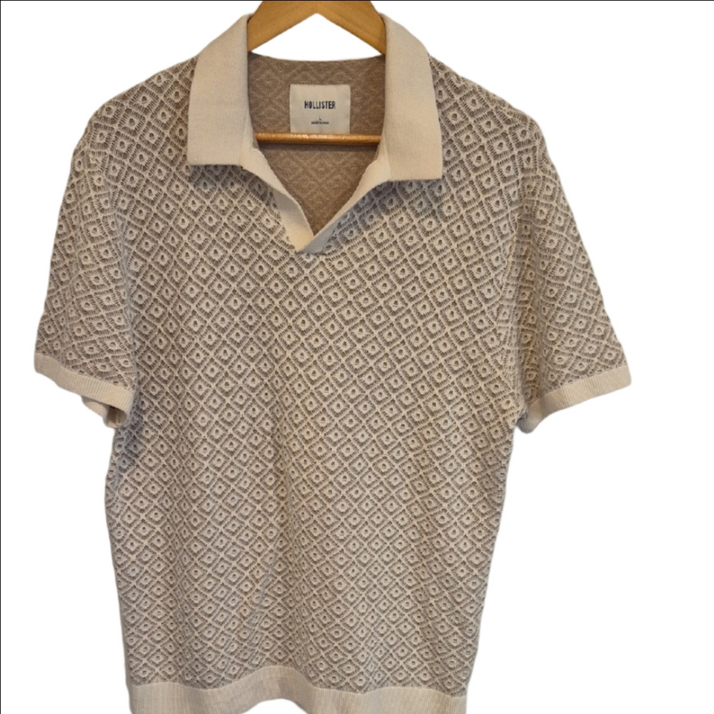 Hollister Cream Geometric Polo Shirt